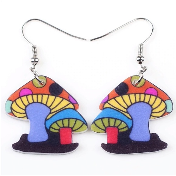 Jewelry - Mushroom earrings acrylic spot red rave festival